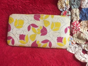 Neat Pink Red-Violet Yellow Cream & Silver Wallet Locking Button Unique Clutch - Picture 1 of 4