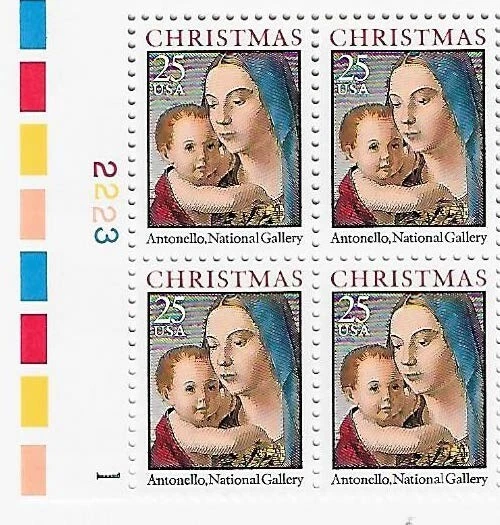 US Madonna and Child by Antonello 25c Stamp Plate Block of 4 Scott #2514 - Image 1 of 1