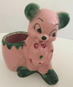 Vintage Ceramic anthropomorphic pink teddy bear small vase MCM - Picture 1 of 6
