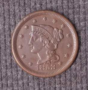 1853 Capelli intrecciati grande centesimo 1c AU dettagli cc1 - Foto 1 di 2