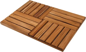 Teak Wood Bath Mat, Wooden Shower Mat for Bathroom, 24 X 16 Inch Non Slip Wood F - Picture 1 of 7