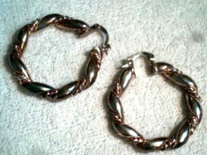 Vintage 925 Sterling Silver Pierced Dangle Round Hoop Earrings Rope Twist - Picture 1 of 5