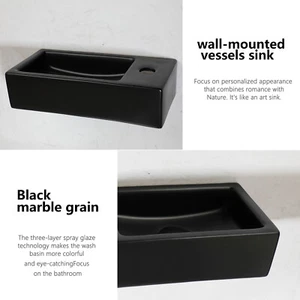 Wandmontage Schwarz Keramik Waschbecken Waschbecken Aufsatzbecken mit Pop Up Ablauf - Bild 1 von 7