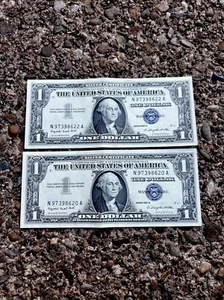2 1957 Blue Seal $1 Dollar Silver Certificate VG/VF Old US One Dollar Bill Clean - Picture 1 of 8