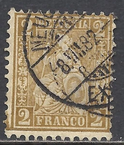 SWITZERLAND SCOTT 60 USED FINE - 1881 2c BISTER SEATED HELVETIA   CV $30 - Picture 1 of 2
