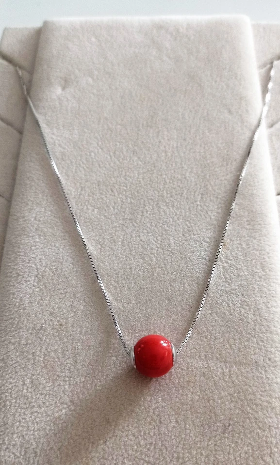 da59€ COLLANA ARGENTO 925 DONNA RAGAZZA PERLA PASSANTE RESINA CORALLO ROSSO - Immagine 1 di 1