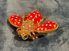 JOAN RIVERS RARE/RETIRED? SIGNED JEWELED RED POLKA DOTTED BEE PIN BROOCH
