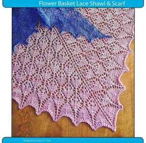 LACE FLOWER BASKET SHAWL & SCARF to KNIT in 3 DIFFERENT YARN WTS by EVELYN CLARK - Picture 1 of 1