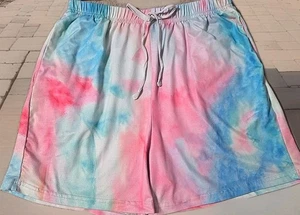 Tie-dye Pastel Girls Shorts 8 M Colored Pockets Drawstring Pink Blue Green 22" - Picture 1 of 4