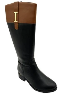 Isaac Mizrahi Live! Botas de montar de pantorrilla ancha para mujer negras/marrones - Imagen 1 de 3