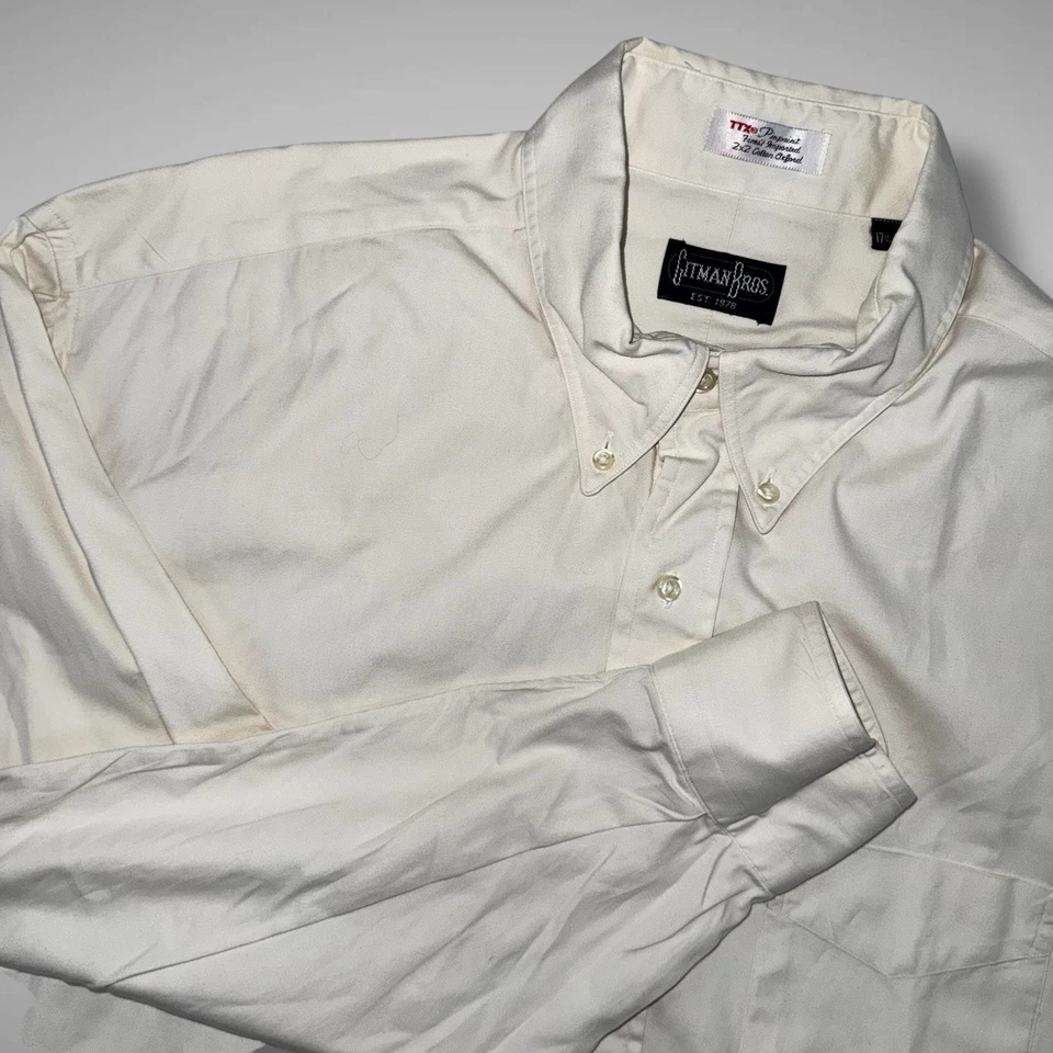 Camisa Oxford Gitman Bros Pinpoint para Hombres 17.5 35 Marfil 2x2 Algodón Abotonada EE. UU. Foto 1 de 4
