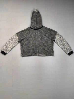 Calvin Klein Women Sweater XL Gray  White Cropped Hoodie Long Sleeve Knit Top - Image 1 of 4