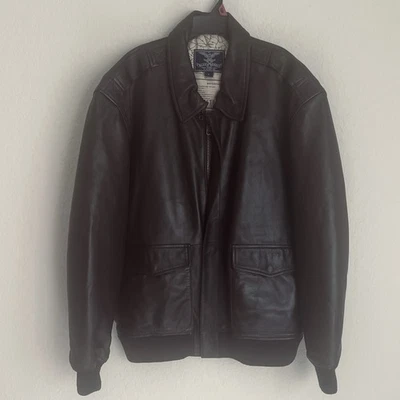 Кабина США L коричневый кожаный полета куртка WWII карта подкладка синий орел YKK молнии - Изображение 1 из 4