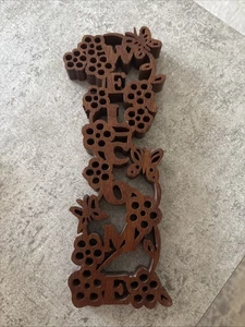 Wood Carved Welcome Sign 10x4x1” Butterfly Flowers Grapes G31 - Picture 1 of 5