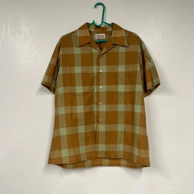 Vintage 60s Towncraft Loop Collar Shirt Size Large 16 16.5 Orange/Green - Image 1 of 4