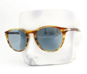 Persol 3152S 9043/56 Sunglasses Brown Yellow Striped Havana Blue Glass with Case - Picture 1 of 10