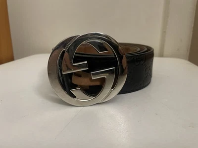 Подлинный черный переплетающийся ремень с пряжкой Gucci G - Изображение 1 из 4