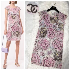CHANEL Authentic Camellia Coco Mark Lion Floral Pattern Ribbon Dress - Picture 1 of 11
