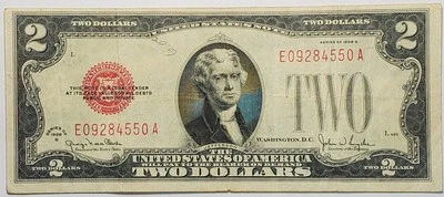 Nicer Very Crisp 1928 G red seal $2.00 note with serial# E09284550A - Image 1 of 2