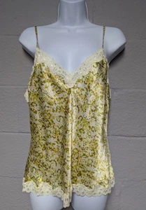 I.N.C. Silk Tank Cami Top Gold Floral Lace Embellished Size 12 Y2K Fairy Dainty  - Picture 1 of 8