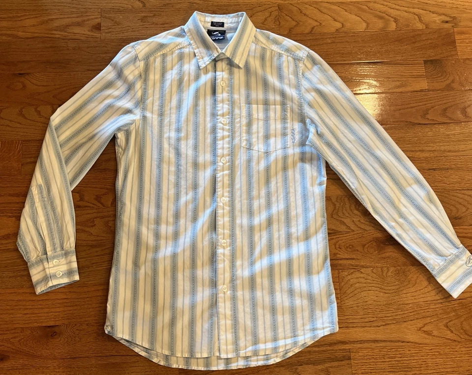 Camisa Kirra Algodón Para Hombre Manga Larga Con Botones-Azul/Blanco Rayas Talla Pequeña Foto 1 de 4