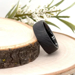 8mm black Tungsten Promise Band Brushed Fingerprint Texture Christmas Gifts Ring - Picture 1 of 4