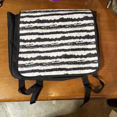 Dickies Messenger Convertible Shoulder School Backpack Black & White Stripe NWT - Image 1 of 4