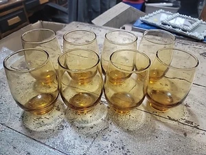 Vtg Libbey Amber Glass Barware Old Fashioned Highball Glasses Tumblers Set of 8 - Picture 1 of 3