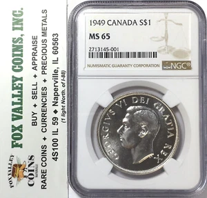 Moneda de dólar de plata 1949 del rey Jorge VI MS65 NGC ¡moneda muy reflectante! - Imagen 1 de 5