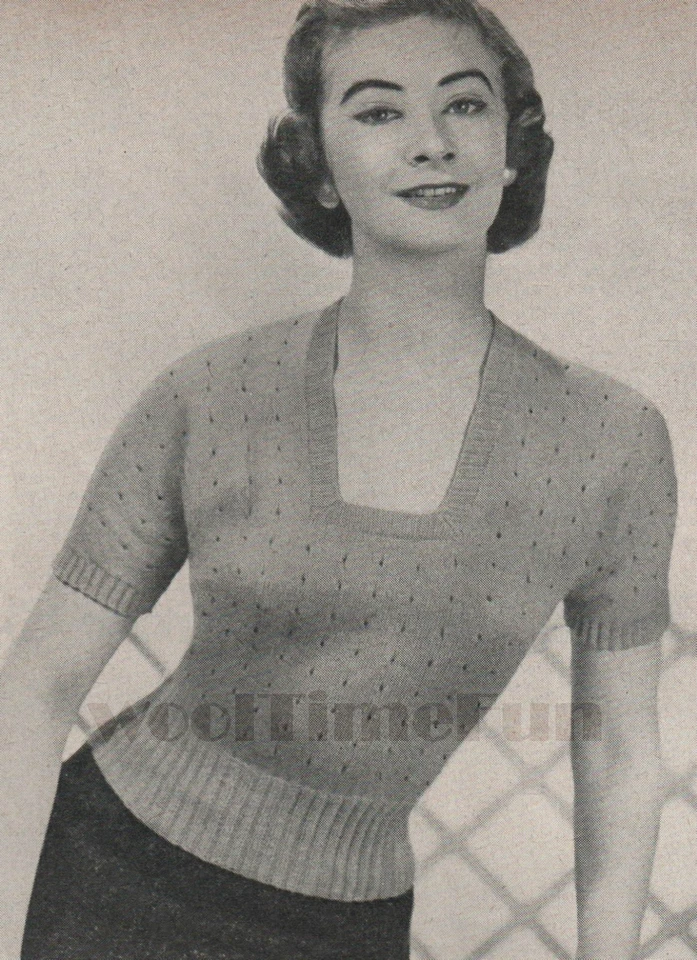 Knitting Pattern Lady's Vintage 1950s Square Neckline Jumper. 34" to 37" Bust. - Image 1 of 1