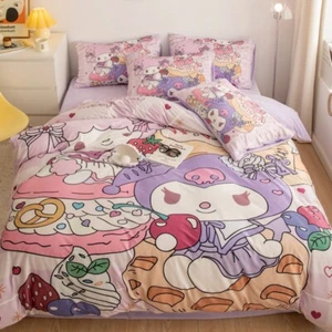 Anime Kuromi Bed Sheet Quilt Cover Pillow Case Warm Velvet Bedding Set 4 pieces - Picture 1 of 12