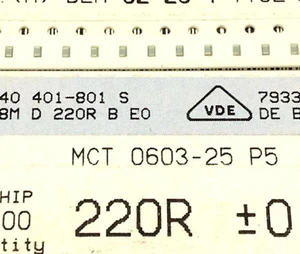 100 Stück SMD-Dünnschichtwiderstand 220Ω / 0,1W ±0,1% / MCT 0603-25 P5  (M5528) - Picture 1 of 4