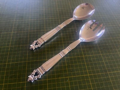 Набор сервировочных сервировок для салата из нержавеющей стали Georg Jensen Acorn серебро высшей пробы большой 10 1/8 дюйма - Изображение 1 из 4