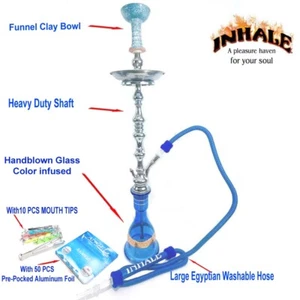 Inhale 35'' Heavy duty Egyptian style Hookah w handblown color infused glass - Picture 1 of 6