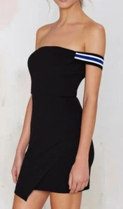 Nasty Gal Damen Kleid Gr. S einfarbig schwarz mit blau gestreiften Ärmeln - Bild 1 von 4