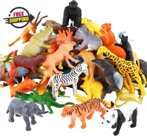 Animals Figure 54 Pcs Mini Jungle Toys Set Realistic Wild Vinyl Plastic Party - Picture 1 of 7