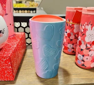 Starbucks Ceramic Ombre Heart Cup Hot Cold Tumbler Mug 12oz Valentines Day New - Picture 1 of 7