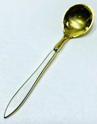 David Andersen DA Norway White Gallucci Enamel Gold Plated Sterling Salt Spoon - Image 1 of 4