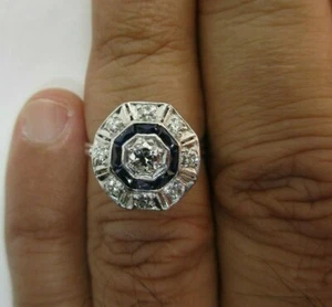 Vintage Platinum & 14K Gold Diamond & Sapphire Ring Diamond=.60 F-VS2 Value=$9K - Picture 1 of 10