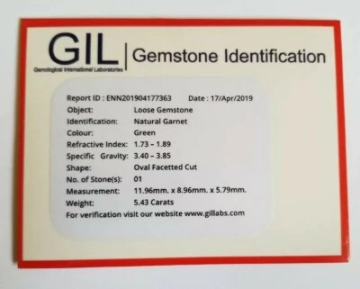 GIL Certified 5.43 Cts Natural Green Grossular Garnet Untreated Oval Gemstone  - Image 1 of 4
