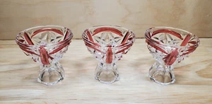Set of 3 Round Crystal Open Salt Cellars w/Red Coloration - 2 1/4" diameter - Picture 1 of 7