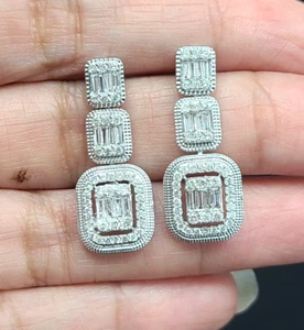 Deal! 1.25CT Natural Diamond Hanging Chandeliers Earrings 14K White Gold - Picture 1 of 11