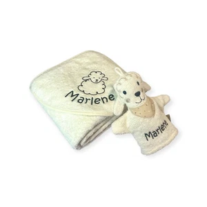 Sterntaler Kapuzenhandtuch Name aufgestickt 100 x 100 cm  Schaf Flocke Baby - Bild 1 von 14