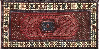 Persian Hamedan Rug 110x200 Hand Knotted Red medallion Wool short-Pile C - Image 1 of 4