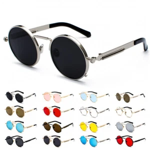 Retro Steampunk Sunglasses Trendy Round Metal Frame Sun Glasses UV400 Protection - Picture 1 of 29