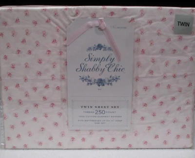 New Simply Shabby Chic Mon Ami Pink Rosebud Floral Cotton Sheet Set - Twin - Image 1 of 4