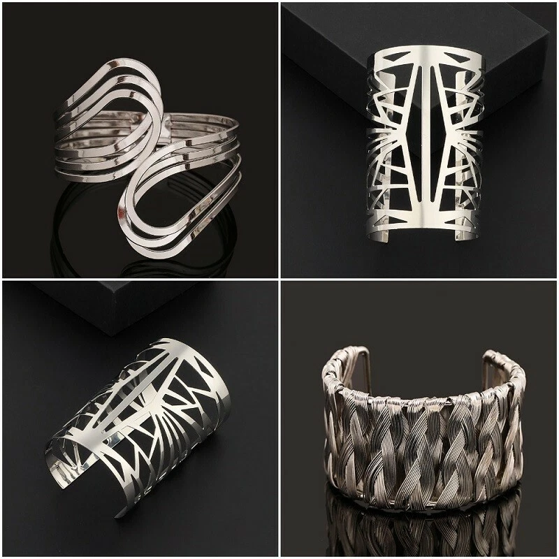 UK Mode Damen Silber Gold breiter Armreif Manschette Schmuck Armband - Bild 1 von 1