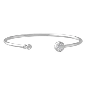 14k White Gold Lab Grown Diamond Bangle Bracelet 7" Holiday Gift - Picture 1 of 5