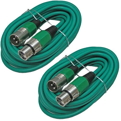 YOVUS 2 GREEN 15 ft foot XLR 3 pin male female shielded mic microphone extension cable