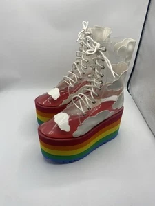 DOLLS KILL Current Mood Happy Daze Rainbow Cloud Platforms Boots Size 9M - Picture 1 of 4